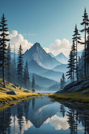 Peaceful lakes in the mountains and forestsの素材