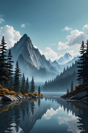 Natural scenery of mountains, rivers and forestsの素材