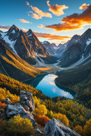 Autumn scenery of mountain lakesの素材