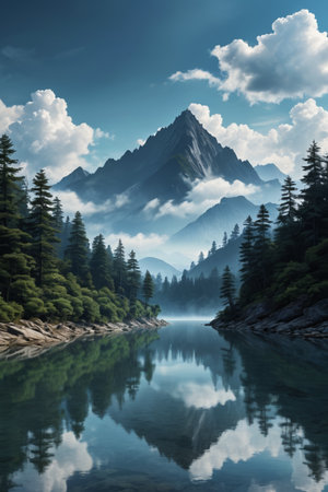 Mountain lakes and forest natural sceneryの素材