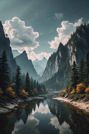 Mountain river natural sceneryの素材