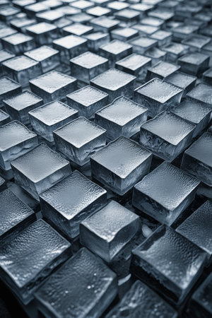 Neatly arranged transparent cube ice cubesの素材