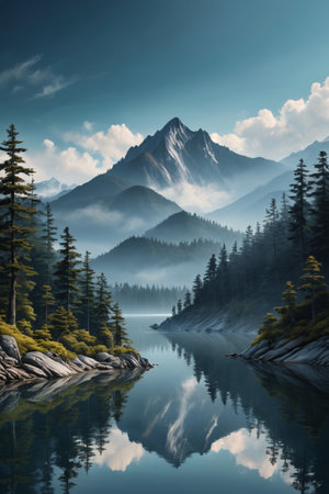 Natural landscape of mountains, rivers and forestsの素材