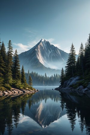 Quiet natural scenery among mountains, forests and lakesの素材