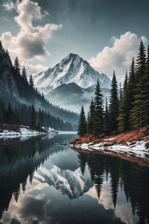 Snow Mountain Lake Forest Natural Landscapeの素材