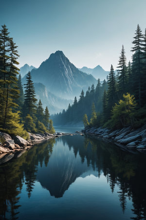 Peaceful river landscape in the mountainsの素材