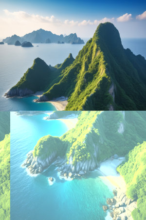 Aerial photography of natural scenery with mountains and seasの素材