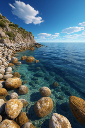 Seaside rocks and clear water sceneryの素材