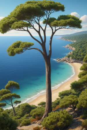 Tall pine trees on the beachの素材