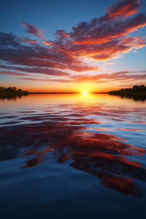 Beautiful sunset sky on the lakeの素材