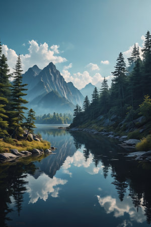 Reflections of natural scenery in mountains, rivers and forestsの素材