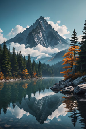 Quiet lakes and natural scenery in the mountains and forestsの素材