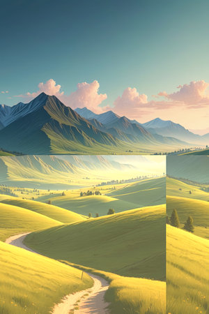 Mountain meadows and winding pathsの素材