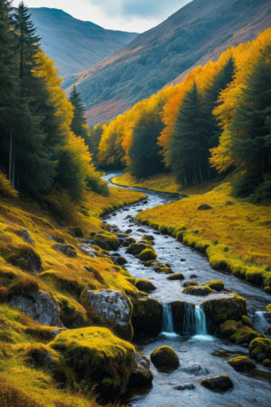 Autumn scenery of mountain forest streamsの素材