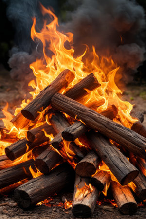 Outdoor wood burning fire sceneの素材