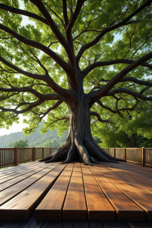 Lush trees on wooden platformsの素材