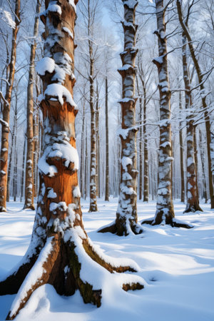 A scene of snow-covered forest in winterの素材
