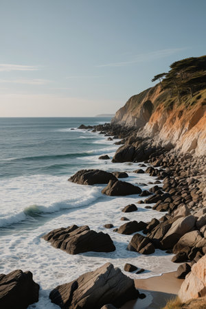 Rock and wave landscape on the coastの素材