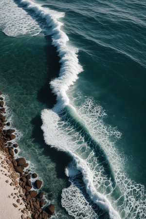 Overlooking the waves crashing on the shore reefsの素材