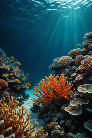 Submarine coral reefs and tropical fish landscapeの素材