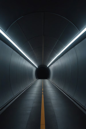 Roads and lights in an empty tunnelの素材