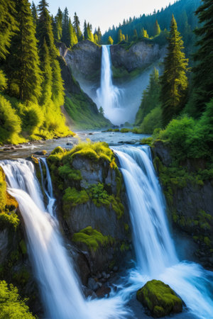 Magnificent waterfall landscape in the forestの素材