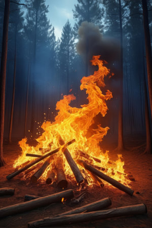 Bonfires burning in the forestの素材