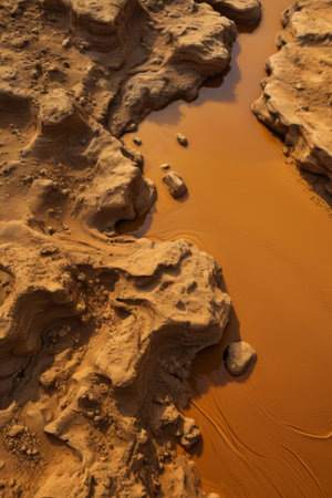 The scene of water and rocks in the desertの素材