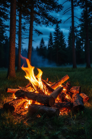 Bonfire night view in the forestの素材