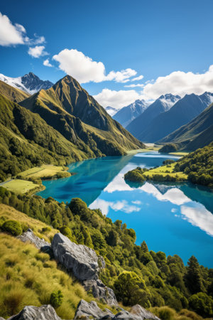 Panoramic natural scenery of alpine lakesの素材