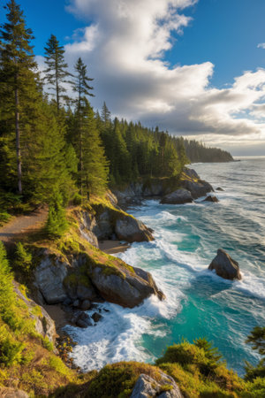 Coastal forest and ocean wave landscapeの素材