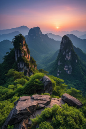 Magnificent mountain scenery at sunriseの素材