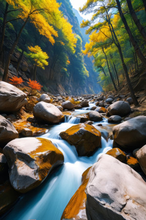 Mountain streams and colorful woodsの素材