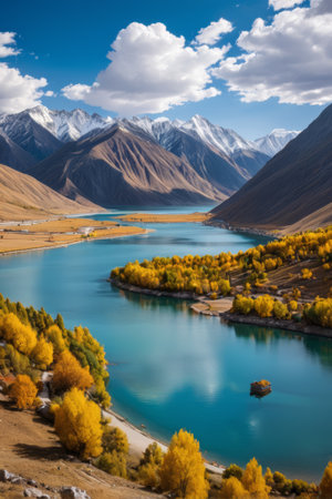 Autumn natural scenery of alpine lakesの素材