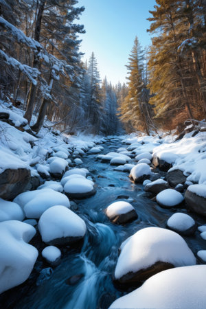 Winter stream snow natural sceneryの素材