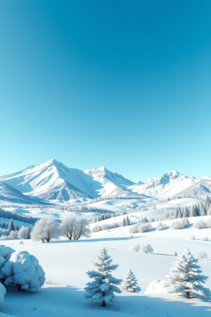 Panoramic view of snow-capped mountains in winterの素材