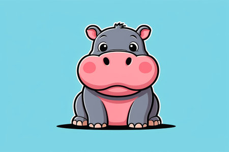 Cartoon hippo image illustration materialの素材