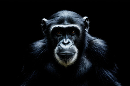 Close up of chimpanzees on a black backgroundの素材