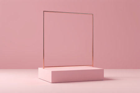 Pink background display stand with metal frameの素材