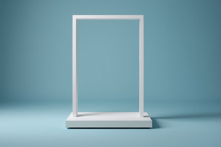 White frame display stand with blue backgroundの素材