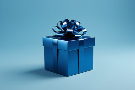 Close up of blue gift box with ribbonの素材
