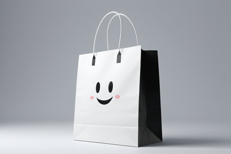 White shopping bag with smiley face patternの素材