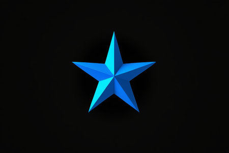 Blue solid pentagram on black backgroundの素材
