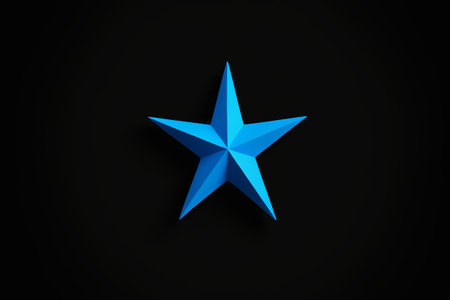 Blue solid pentagram on black backgroundの素材