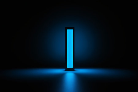 Blue illuminated column on black backgroundの素材