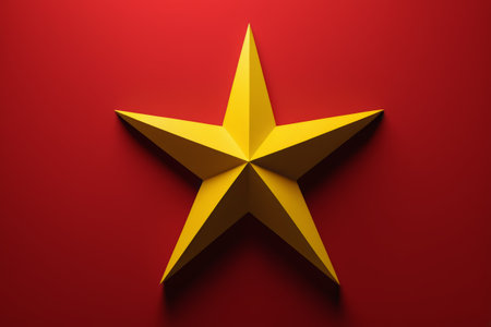 Solid yellow five pointed star on a red backgroundの素材