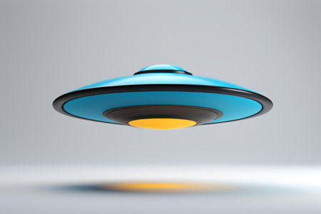 Blue science fiction flying saucer levitationの素材
