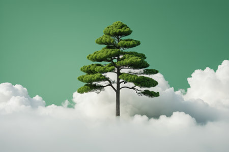 Independent pine trees in the cloudsの素材