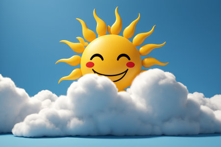 Cartoon sun smiling among clouds sceneの素材