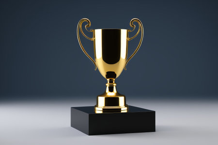 Gold trophy on black baseの素材
